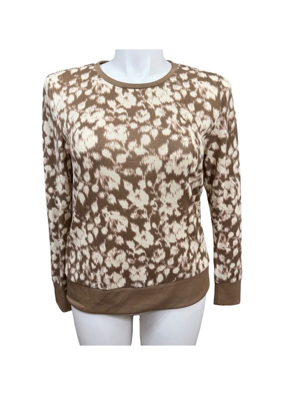 BCBGMAXAZRIA Brown Cream Animal Print Crew Neck Sweater XL